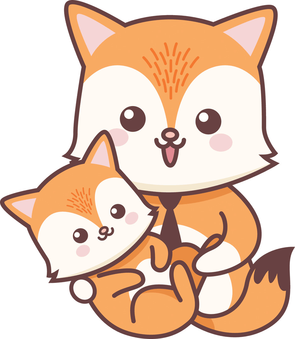 Cute Cartoon Cat and Kitten Illustration on Transparent Background