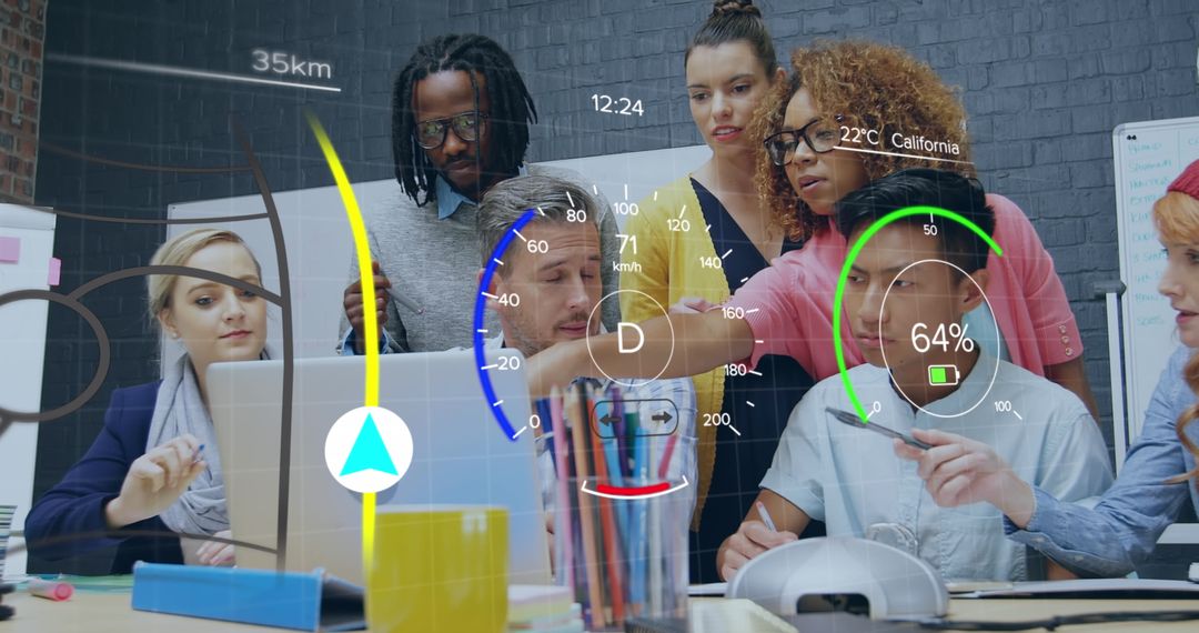 Team Analyzing Virtual Data Displays in Collaborative Workspace