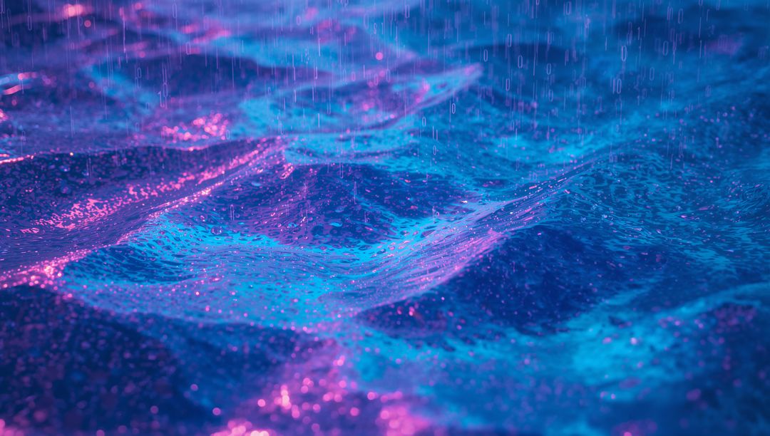 Futuristic Neon Water Reflection with Digital Code