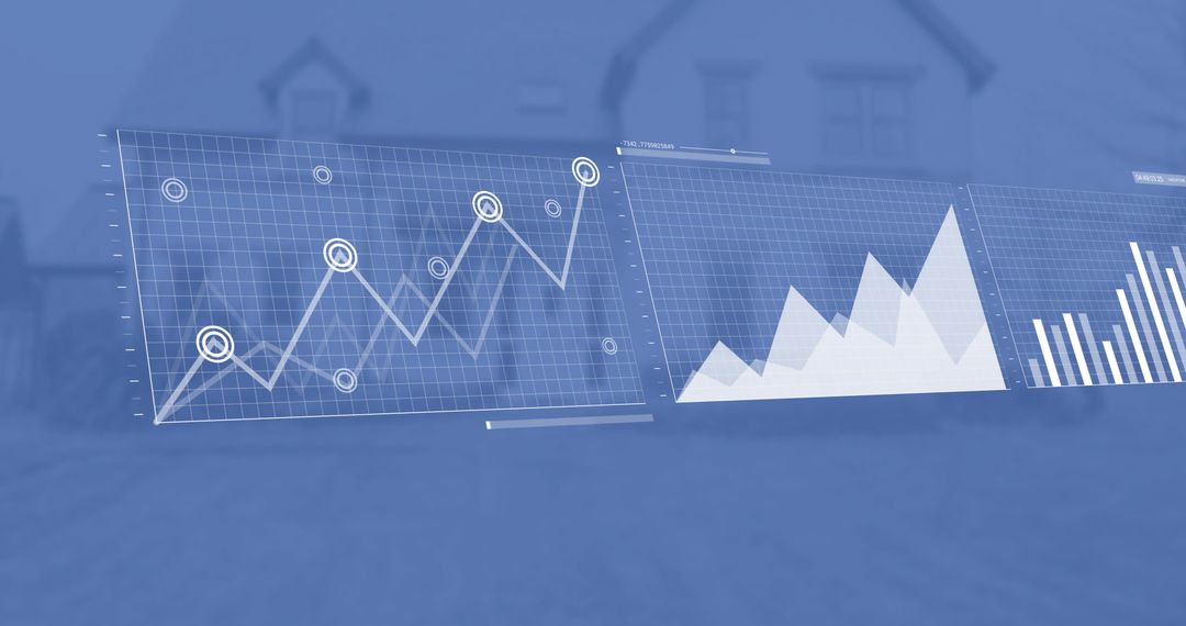 Data Analytics with Virtual Interface on Blue Background