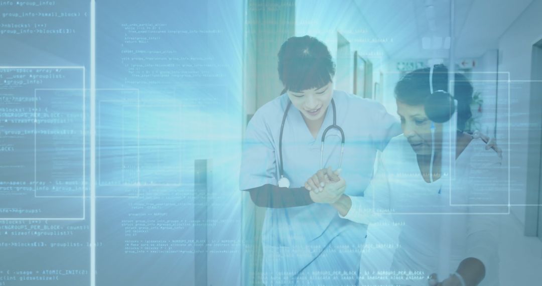 Nurse Assisting Patient in Technological Medical Environment