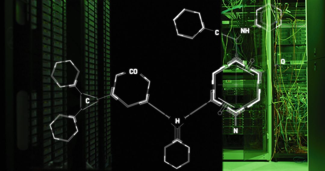 Molecular Structure Overlays in Futuristic Server Room