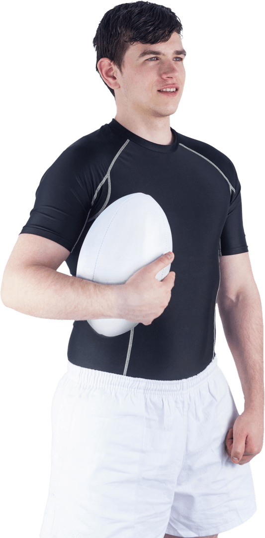 Confident Rugby Player Holding Rugby Ball in Transparent Background