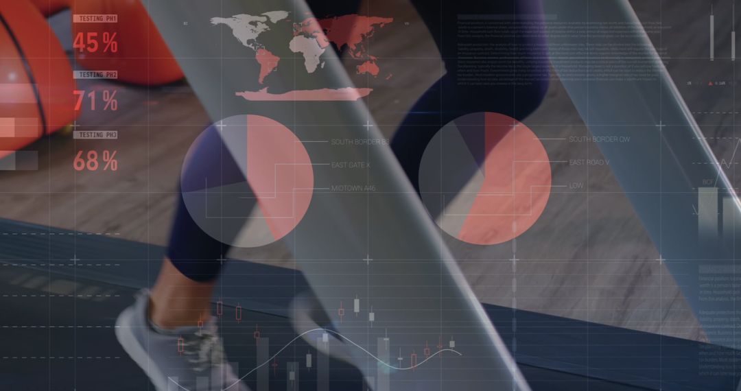 Digital Interface Displayed Over Woman Running on Treadmill