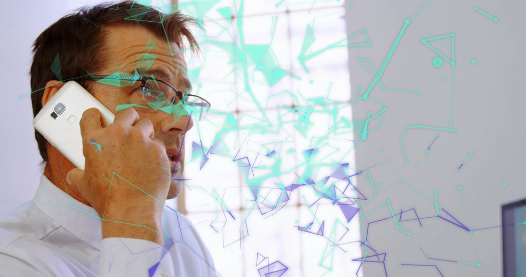 Businessman Embracing Digital Connectivity with Smartphone in Office