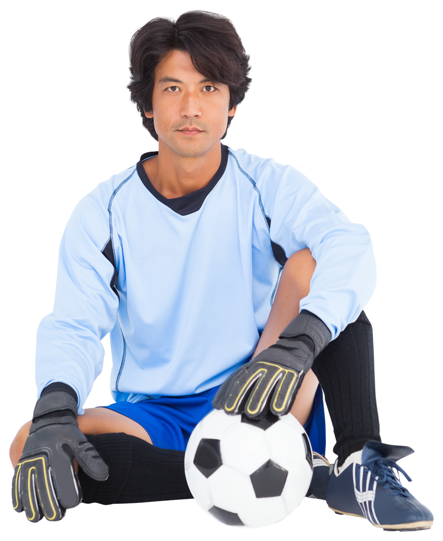 Asian Soccer Player Sitting with Ball on Transparent Background - Download Free Stock Images Pikwizard.com