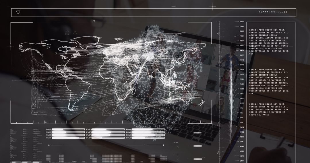 Digital Interface with World Map and Code for Data Analysis