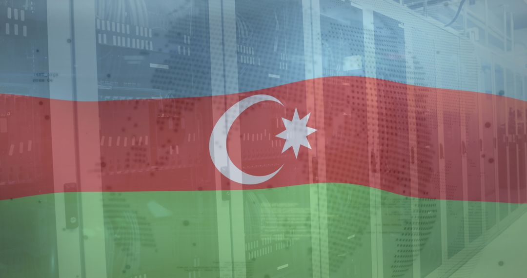 Azerbaijan Flag Overlay on Data Center with Digital Coding Theme