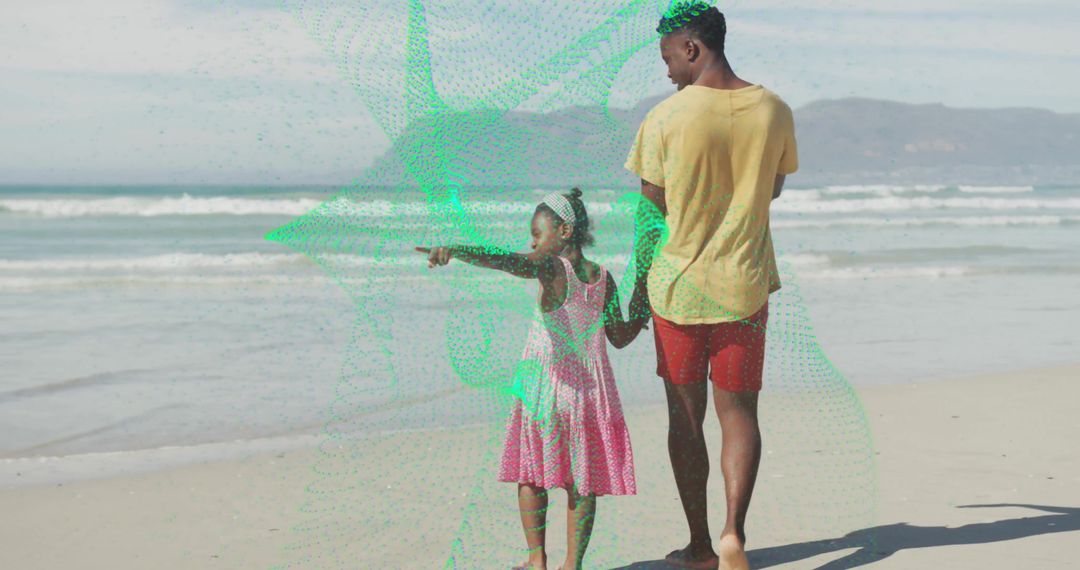 Father and Daughter Strolling by Ocean on Relaxing Beach Day