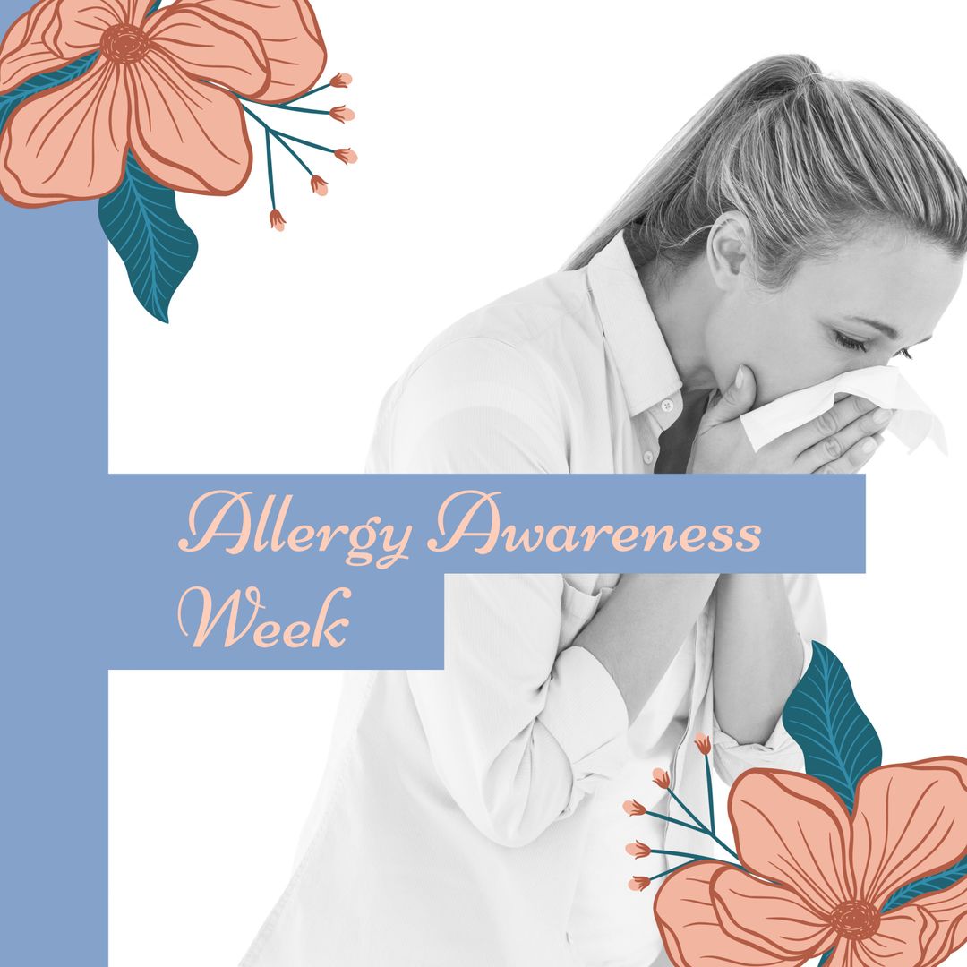 Woman Sneezing with Decor for Allergy Awareness Week - Download Free Stock Templates Pikwizard.com