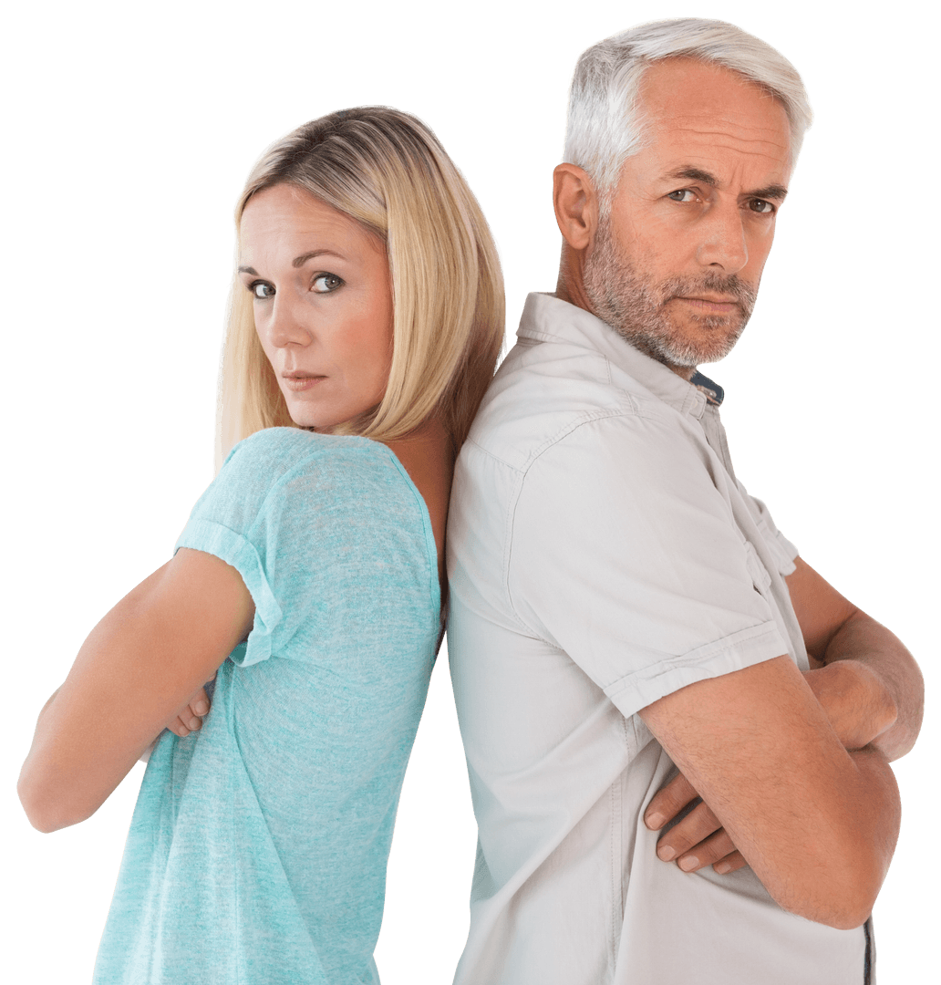 Transparent Portrait of Unhappy Couple Stubbornly Facing Apart