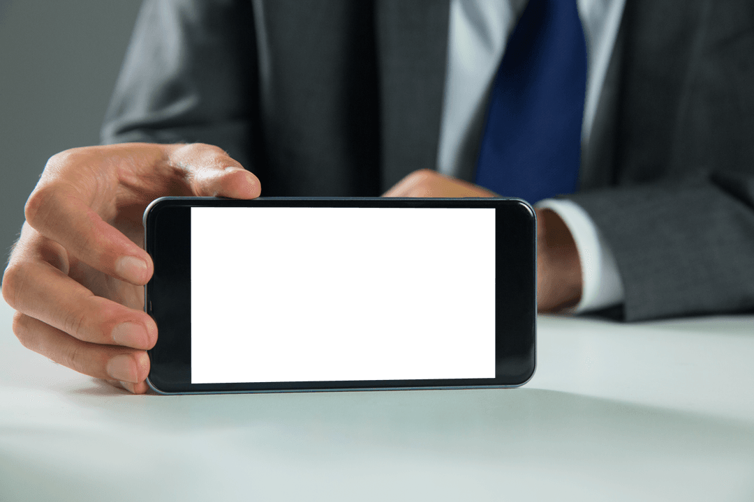 Caucasian Hands Holding Smartphone on Transparent Background for Business Concepts