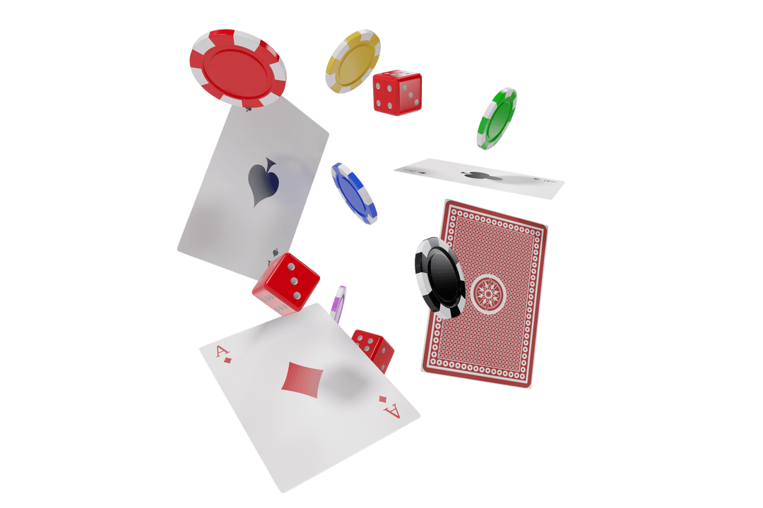 Transparent 3D Casino Elements with Floating Playing Cards