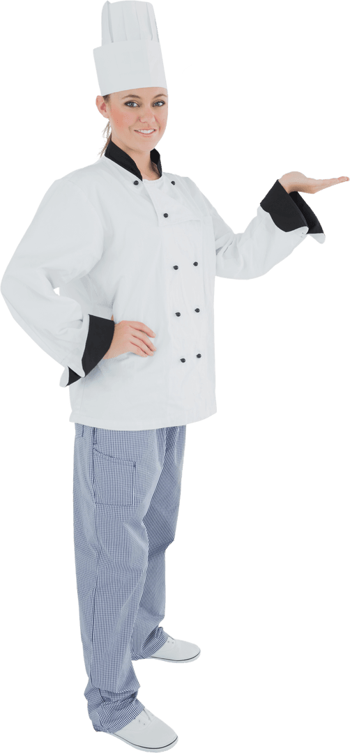 Transparent Background Smiling Female Chef Presenting Gesture