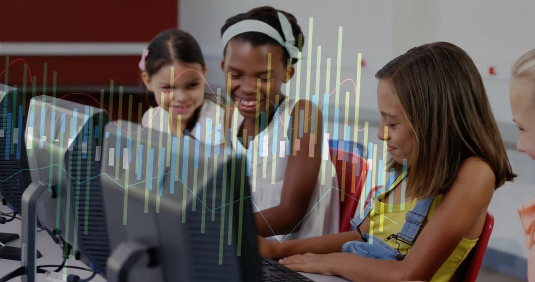 Children on Computers with Financial Data Visuals in Classroom Setting