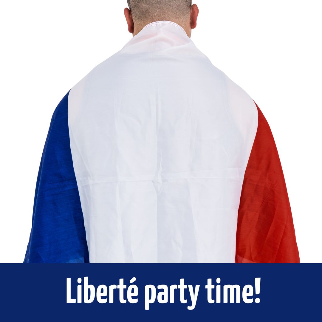 Man Wrapped in French Flag Celebrating Bastille Day