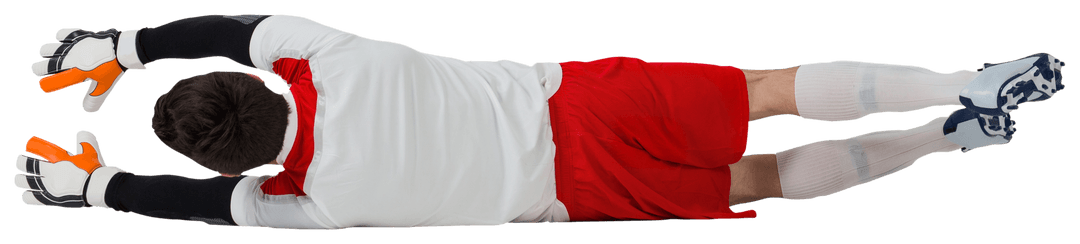 Transparent Action Shot of Goalkeeper in Red and White Making a Diving Save