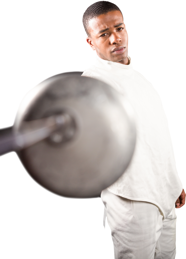 Focused Swordsman in Uniform Practicing with Fencing Sword Transparent - Download Free Stock Images Pikwizard.com