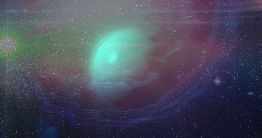 Green Planet Orbiting in Vibrant Cosmos