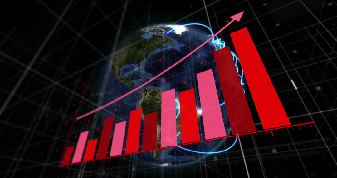 Rising Bar Graph on Globe with Global Data Art