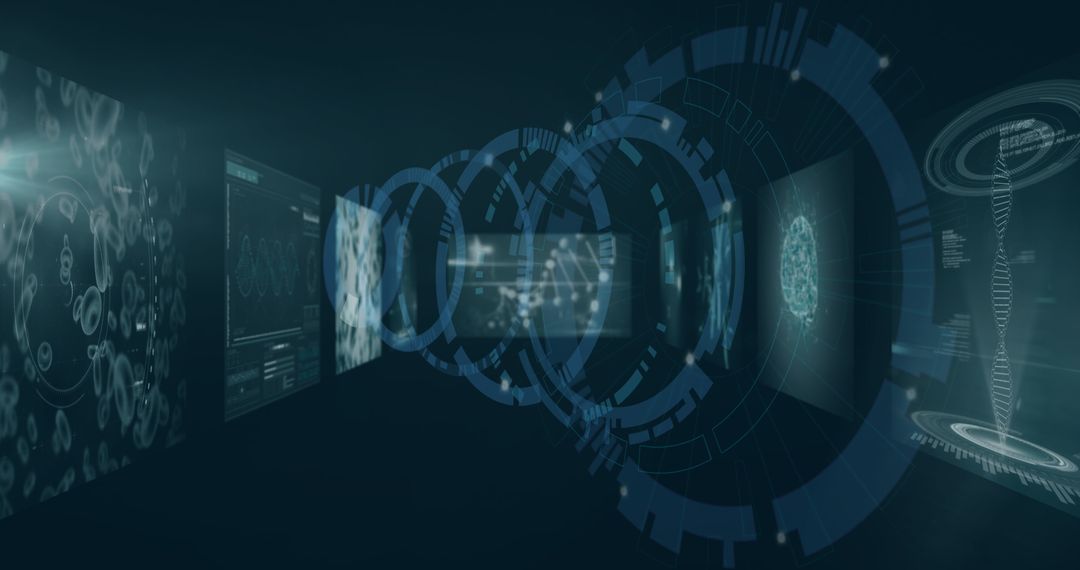 Futuristic Holographic Interface with DNA Helix on Panels