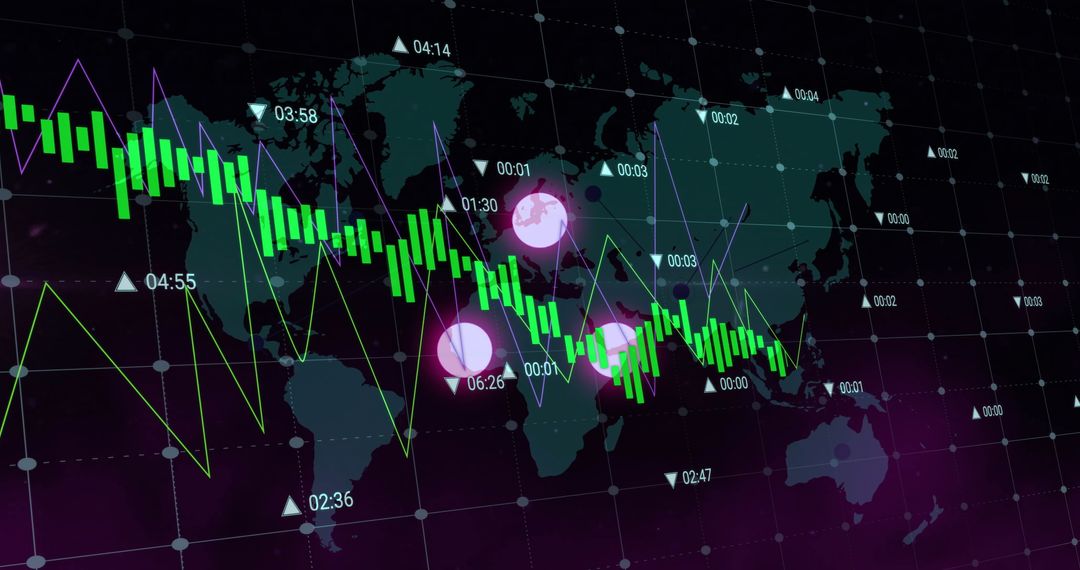 Global Stock Market Chart Over World Map
