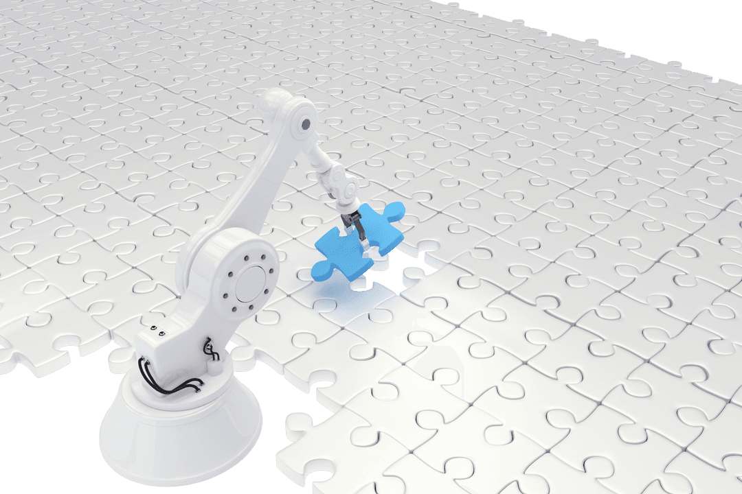 Transparent Robot Arm Solving Jigsaw Puzzle on White Surface - Download Free Stock Images Pikwizard.com