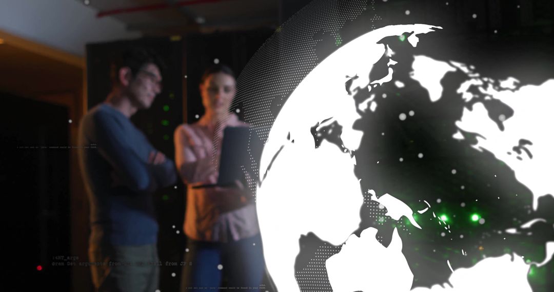 IT Professionals Analyzing Data in Modern Data Center with Global Connectivity