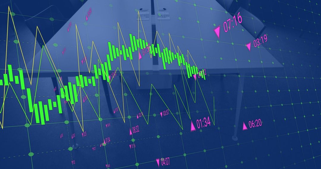 Digital Financial Graphs Overlaying Modern Office Space