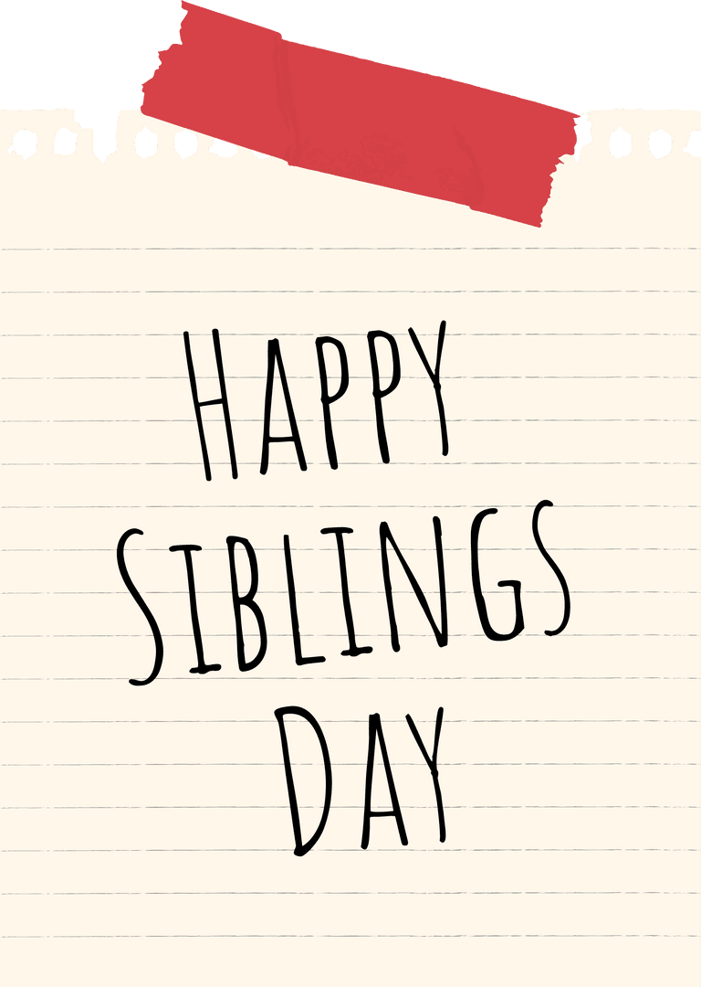 Happy Siblings Day Text on Lined Paper with Red Tape, Transparent Background