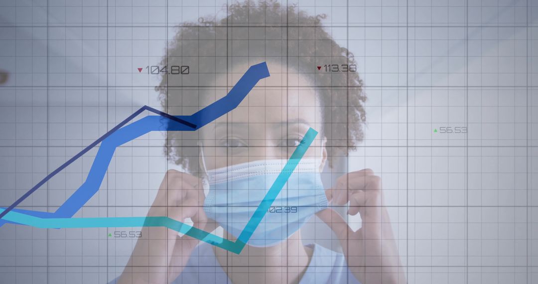 Healthcare Worker Adjusting Mask with Analytics Overlay