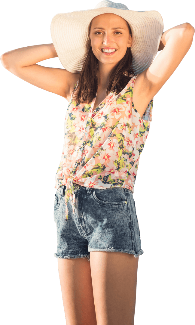 Smiling Woman in Summer Attire with Transparent Background
