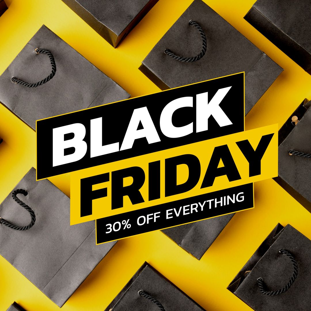 Black Friday Sale Advertisement with Shopping Bags and Discount Text - Download Free Stock Templates Pikwizard.com