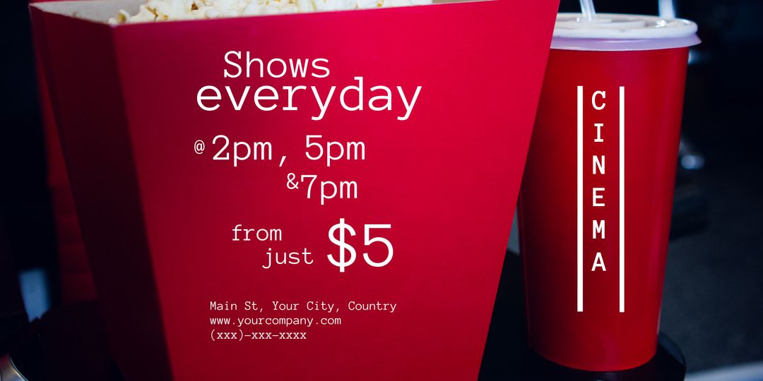 Cinema Promo Template with Showtimes Popcorn and Soda - Download Free Stock Templates Pikwizard.com