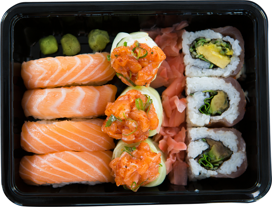 Fresh Sushi and Sashimi Variety in Transparent Tray Close-Up - Download Free Stock Images Pikwizard.com