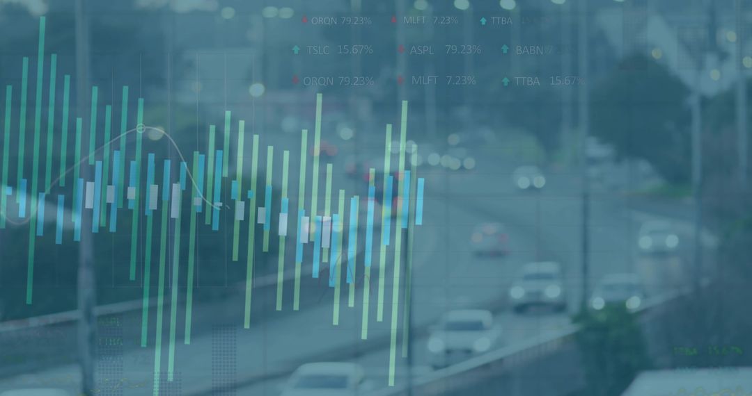 Financial Data Overlay Streaming over Urban Highway with Candlestick Charts and Traffic