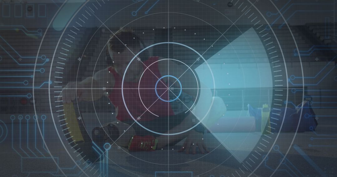 Digitized Interface Overlay on Disabled Athlete Amidst Marathon Preparation