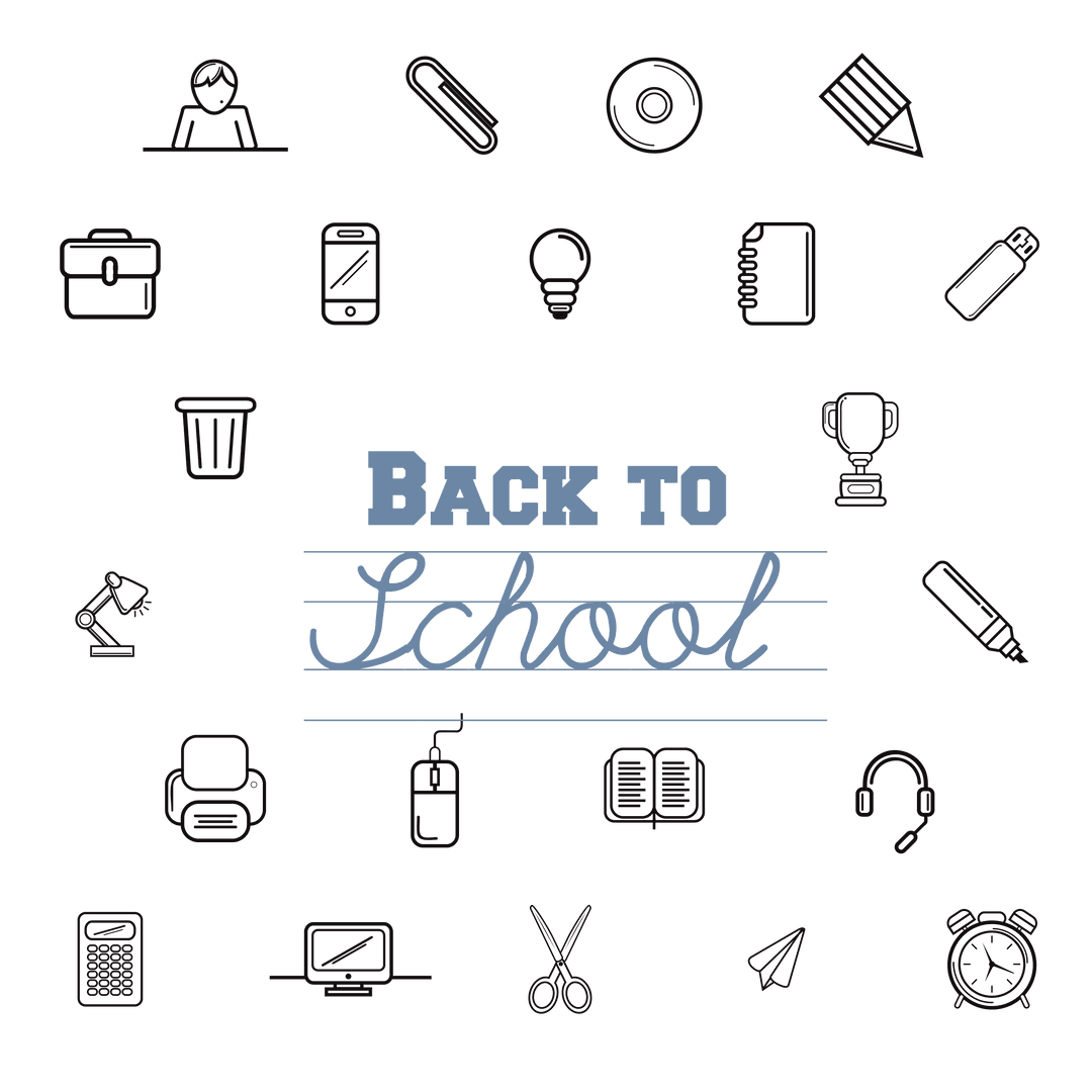 Transparent Back to School Text with Educational Symbols