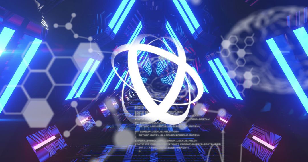 Neon Tunnel with Binary Codes Reflecting Artificial Intelligence