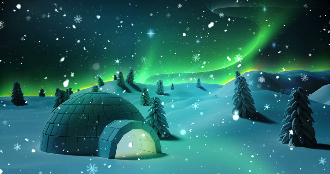 Aurora Borealis Over Igloo at Night in Snowy Winter Landscape - Free Images, Stock Photos and Pictures on Pikwizard.com