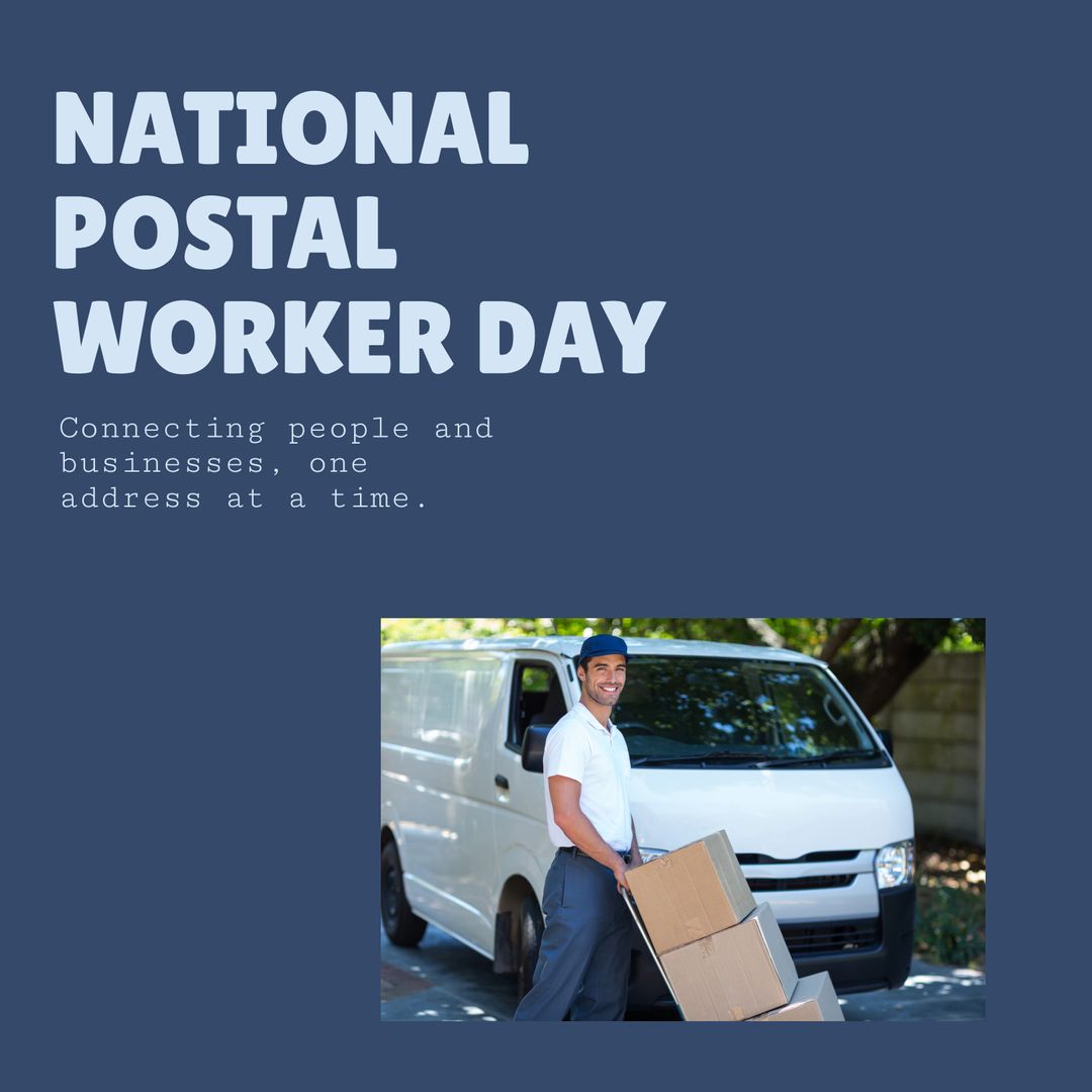 Celebrating National Postal Worker Day with Smiling Courier and Delivery Van - Download Free Stock Templates Pikwizard.com