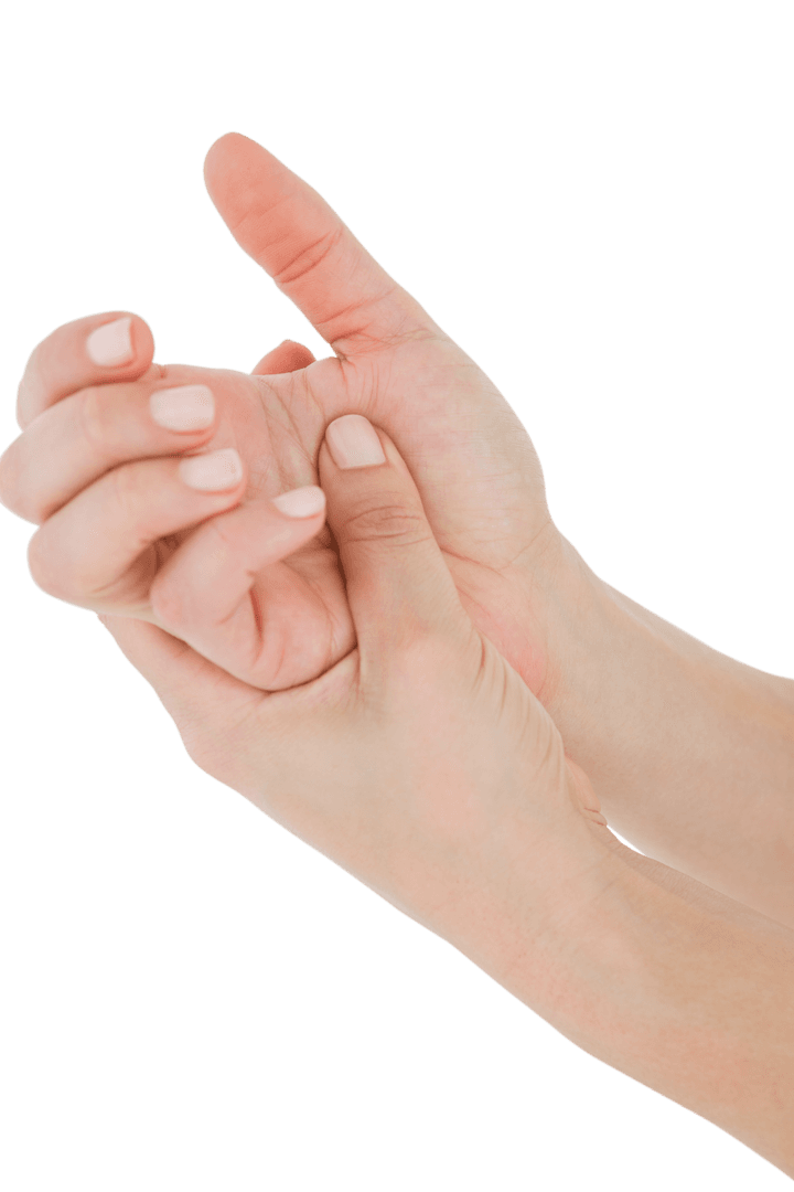 Close-up of Hands Experiencing Joint Pain on Transparent Background