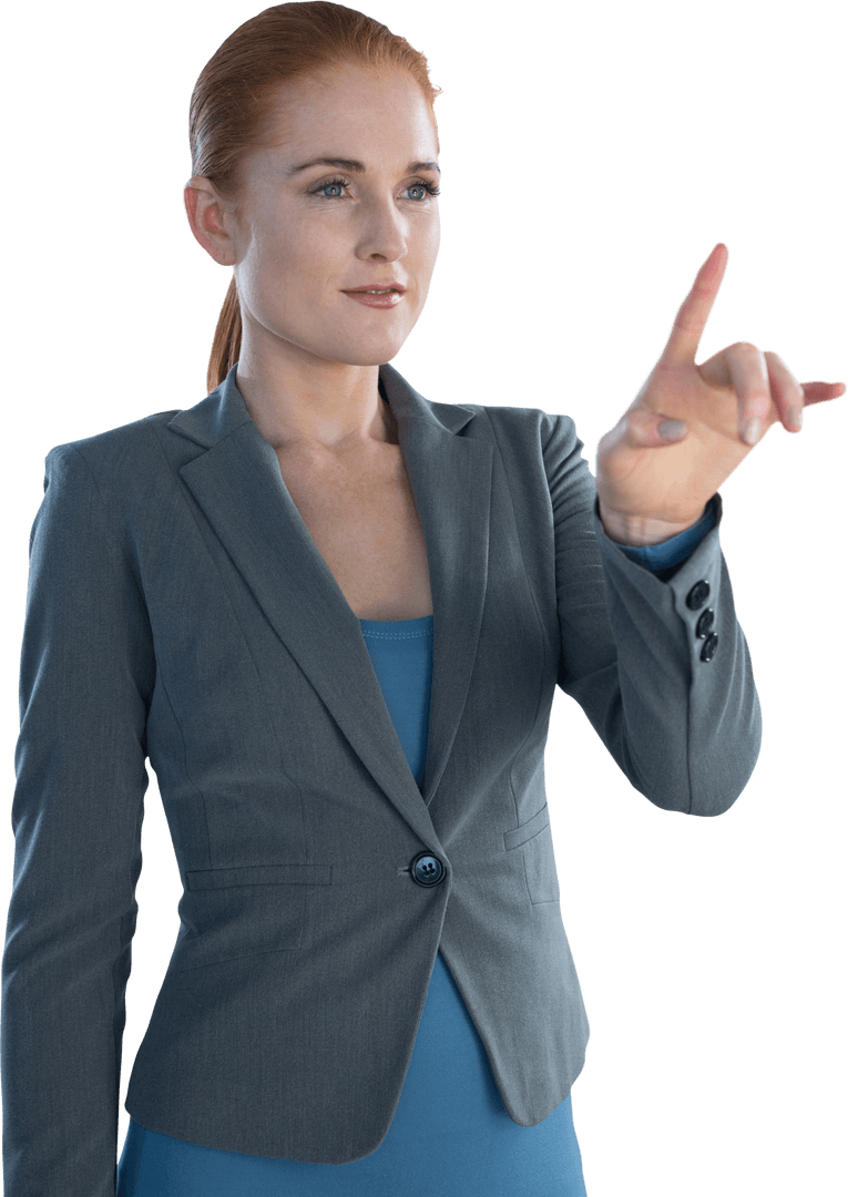 Transparent Businesswoman Using Imaginary Digital Interface