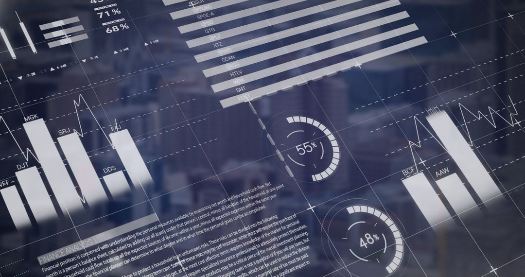 Digital Business Graphs with Cityscape Background Overlay