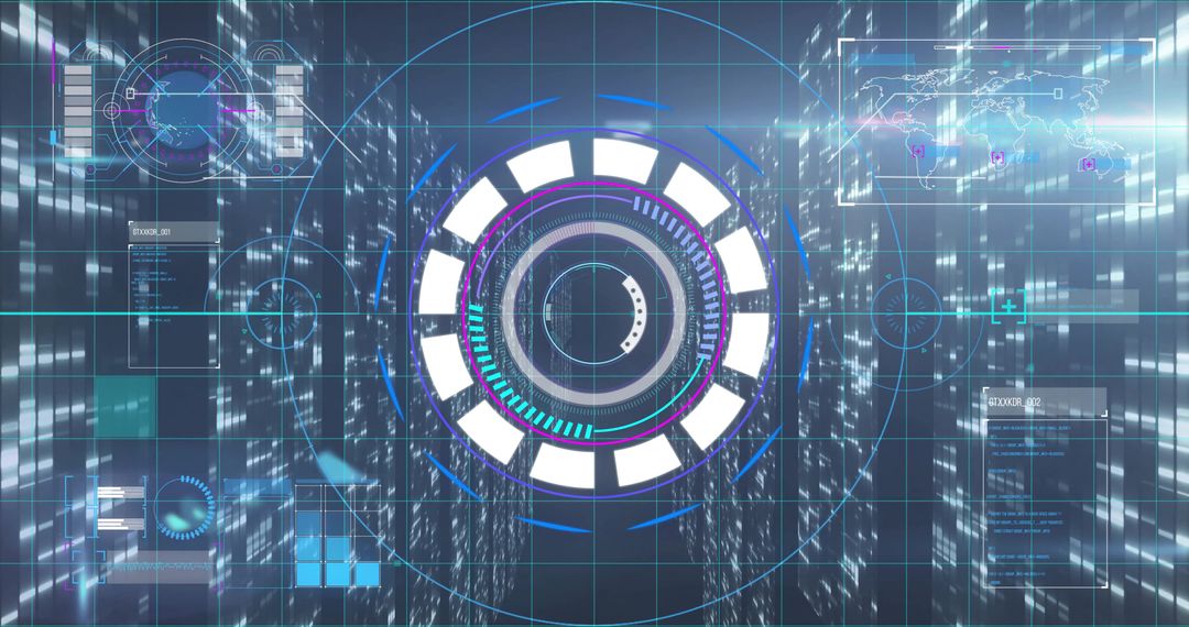 Futuristic Circular Interface with Digital Data Streaming