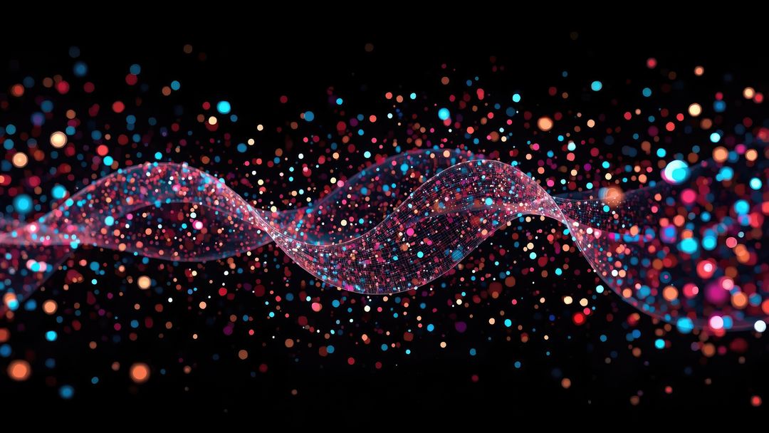 Futuristic Glowing Ribbon with Digital Dots in Motion