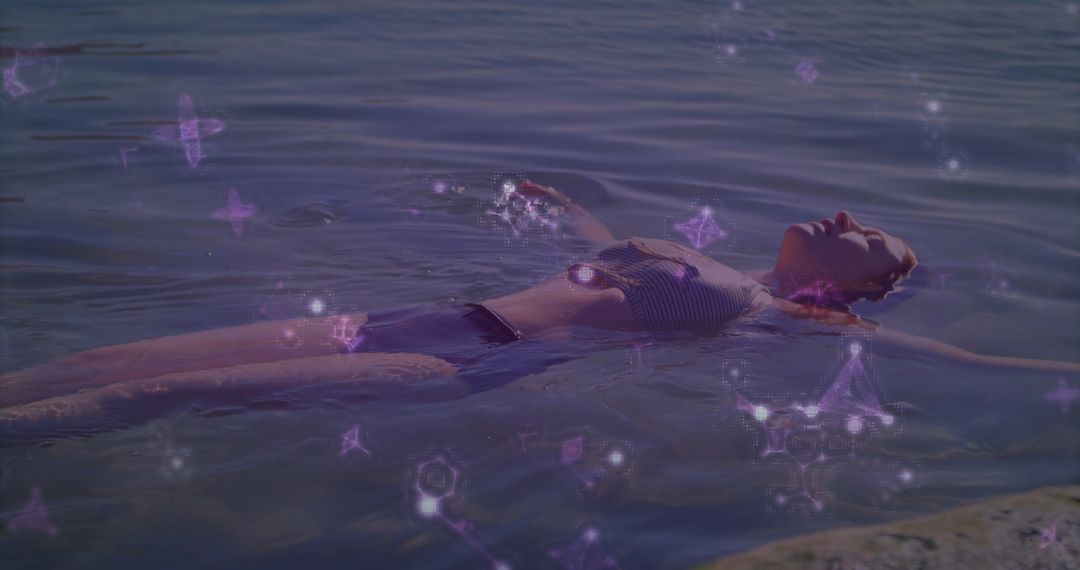 Floating in Tranquil Waters with Ethereal Geometric Patterns