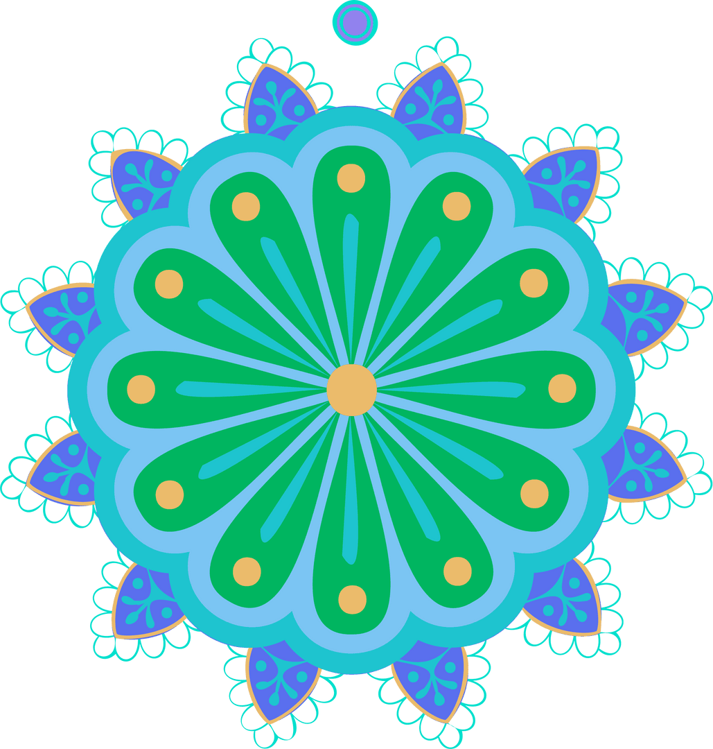 Intricate Mandala with Scalloped Rings and Teardrop Petals on Transparent Background