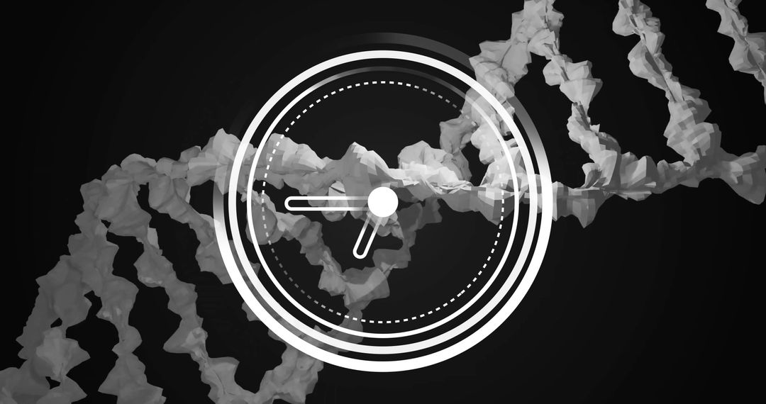 Digitized Clock Overlay on DNA Strand Symbolizing Genetic Technology