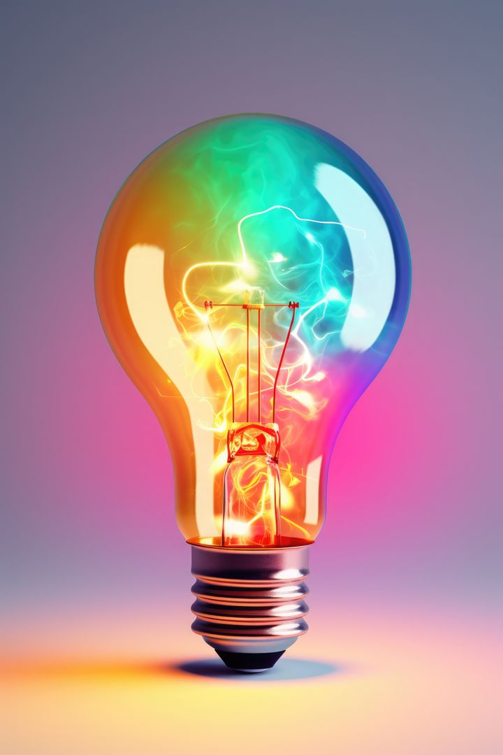Colorful Electric Bulb with Vivid Lightning Sparks on Gradient Background - Free Images, Stock Photos and Pictures on Pikwizard.com
